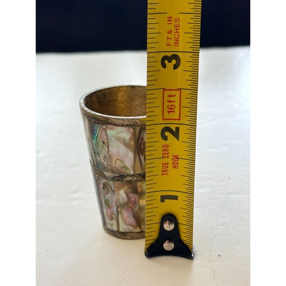 Vintage Mother Of Pearl Abalone Brass Shot Glass Ed Laton - Picture 8 of 10